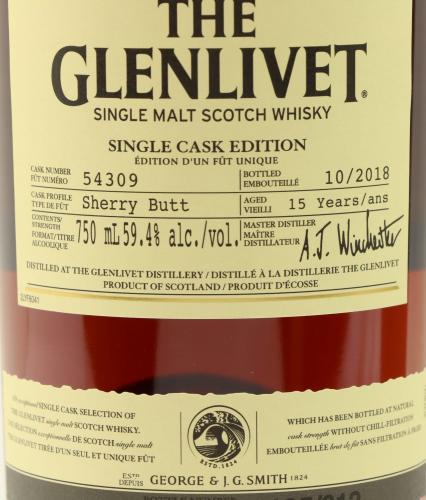 The Glenlivet 15年 59.4% Serry Butt フランス免税店 750ml
