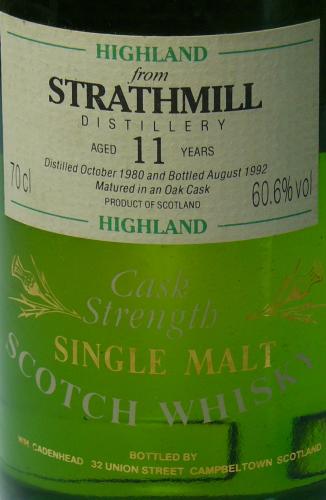 Strathmill ストラスミル11年 1980 ケイデンヘッド創業150年記念ボトルと同じ中身