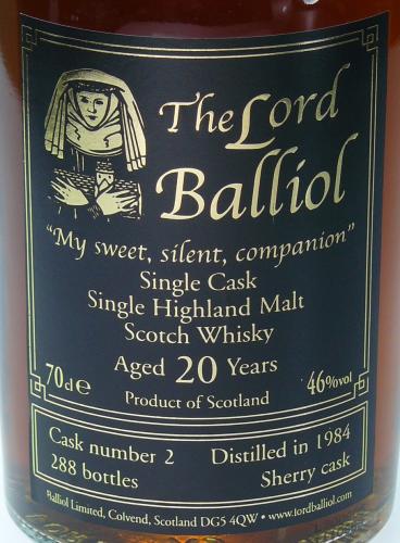 Lord Balliol ロード・ベイリヤル20年 (グレンファークラス) 1984年　