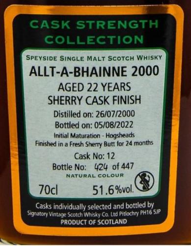 ALLT-A-BHAINNE 22年 2000 シェリー樽 シーバス原酒 SIGNATORY