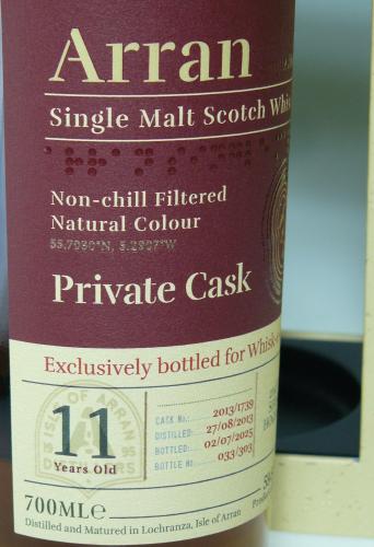 ARRAN 11年 2013 Second-fill sherry hogshead #1739