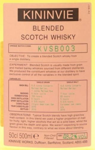 KININVIE WORKS キニンビー蒸留所 実験蒸留 Single Blended Whisky