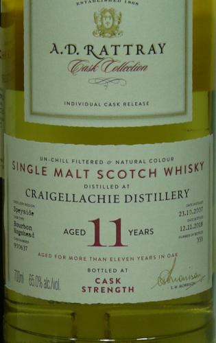 CRAIGELLACHIE 11年 2007 バーボン樽 RATTRAY ホワイトホースの原酒　