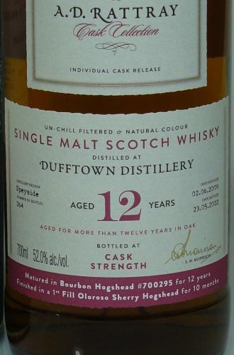 DUFFTOWN 12年 2009 オロロッソシェリー樽フィニッシュ A. D. RATTRAY