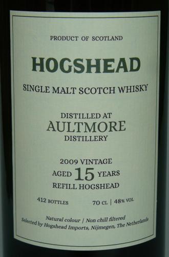 AULTMORE 15年 2009 HOGSHEAD INDIE オランダのボトラー　