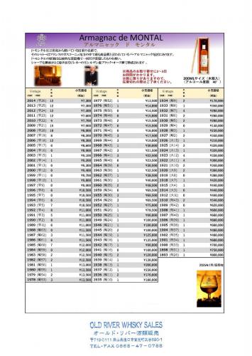 ビンテージ・アルマニャック De Montal 受注販売リスト (2025年7月10日) 残数僅か　