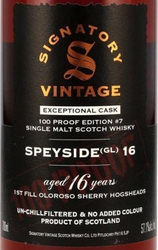 SPEYSIDE (GL) 16年 シェリーバット EXCEPTIONAL CASK シグナトリー