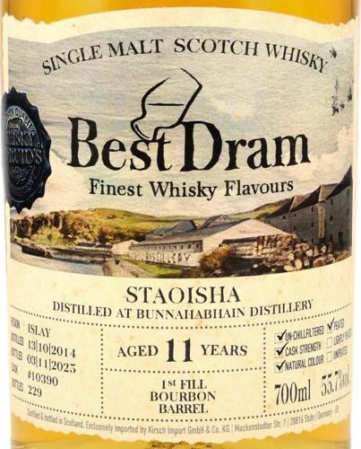 STAOISHA 11年 PEATED BUNNAHABHAIN ファーストフィル・バーボン樽