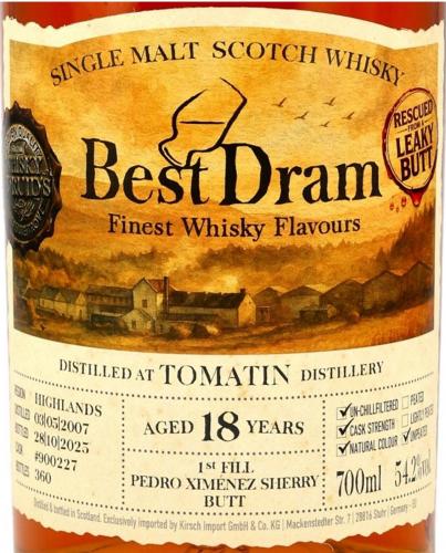 TOMATIN 18年 2007 1st Fill PX Sherry Butt ベストドラム