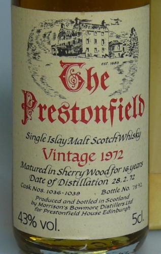 BOWMORE 16年 1972 シェリー The Prestonfield ミニチュア