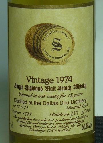 Dallas Dhu ダラスデュー18年 1974 60.8%vol SIGNATORY ミニチュア